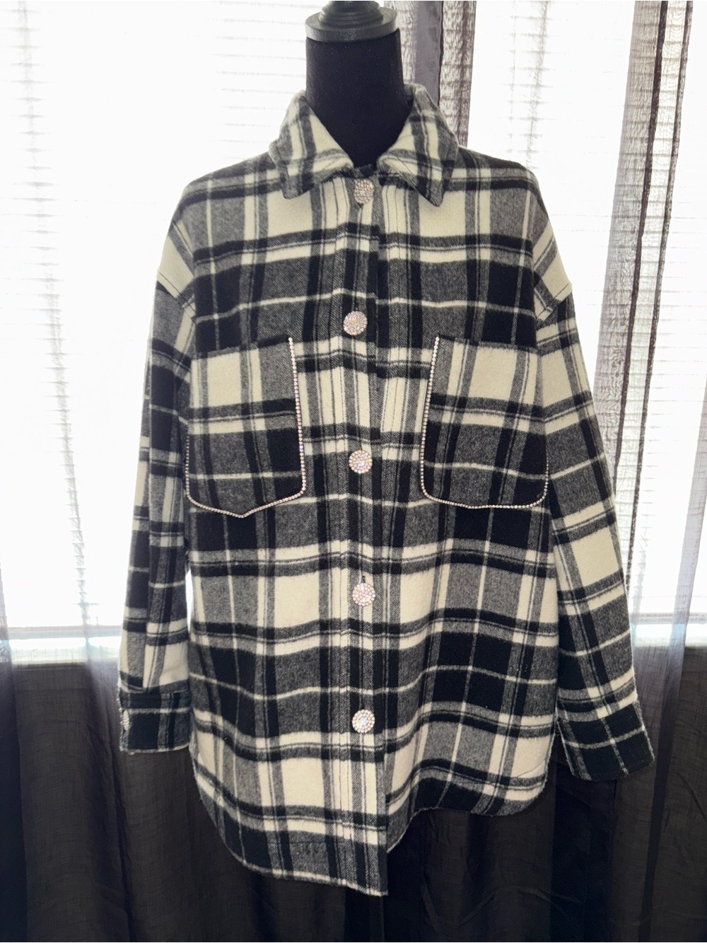 Zara Black & White Plaid Button-Front Shacket